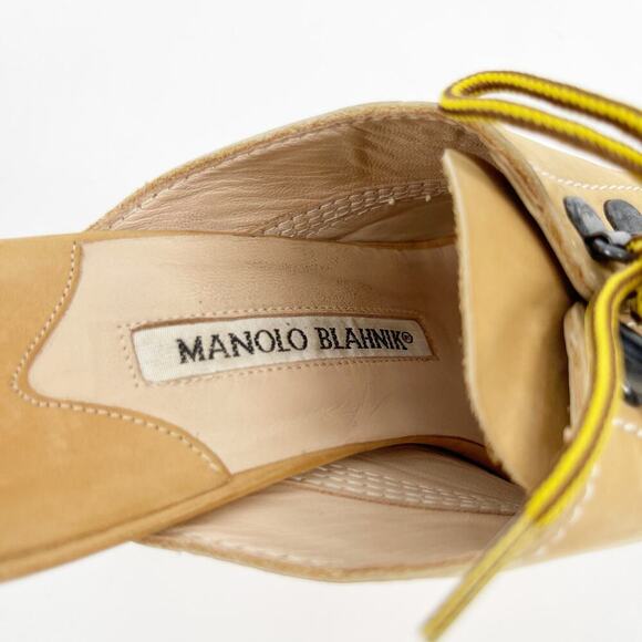 Manolo Blahnik Retro y2k Tan Oklamod Timberland Lace Up Pointed Toe Mule IT 36.5 - Picture 8 of 14